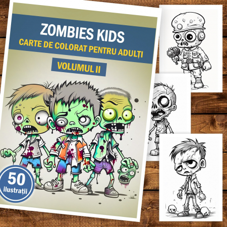 Carte de colorat pentru adulti, 50 de ilustratii, Zombie kids - Volumul II, 106 pagini [1]
