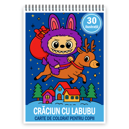 Carti de colorat pentru copii - Carte de colorat pentru copii , 30 de ilustratii Craciun cu Labubu, 66 pagini