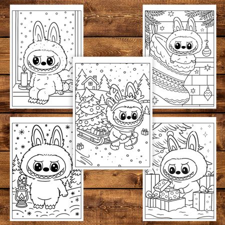 Carte de colorat pentru copii , 30 de ilustratii Craciun cu Labubu, 66 pagini [4]