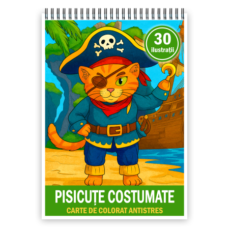 Carti de colorat pentru copii - Carte de colorat pentru copii , 30 de ilustratii Pisicute Costumate, 66 pagini