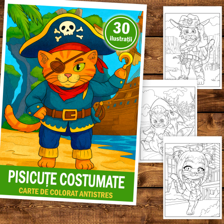 Carte de colorat pentru copii , 30 de ilustratii Pisicute Costumate, 66 pagini [1]