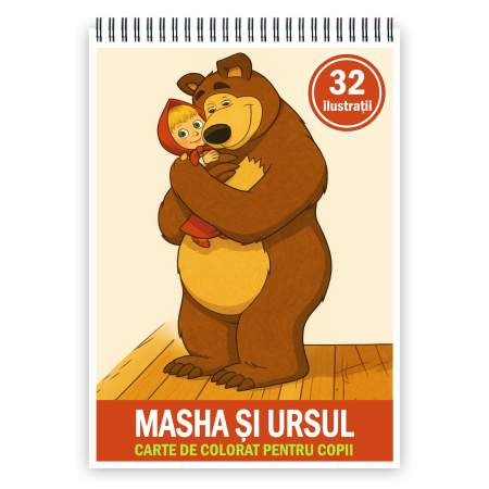 Carti de colorat pentru copii - Carte de colorat pentru copii, 32 de ilustratii Masha si Ursul, 68 pagini