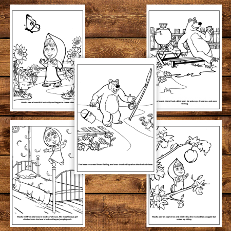 Carte de colorat pentru copii, 32 de ilustratii Masha si Ursul, 68 pagini [3]