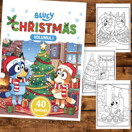 Carte de colorat pentru copii, 40 de ilustratii Craciunul cu Bluey - Volumul I, 86 pagini [1]