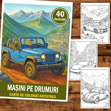 Carte de colorat pentru copii , 40 de ilustratii Masini pe Drumuri, 86 pagini [1]