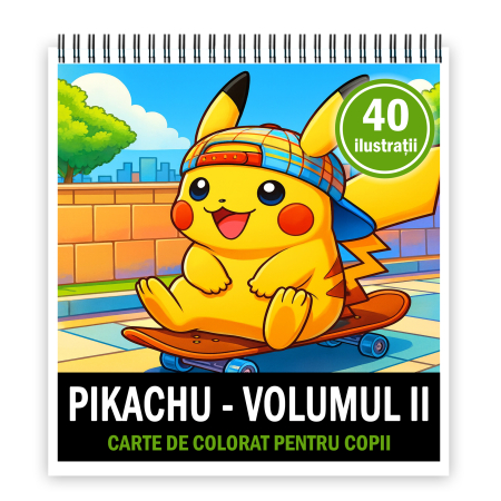 Carti de colorat antistres pentru adulti - Carte de colorat pentru copii , 40 de ilustratii Pikachu - Volumul II, 86 pagini