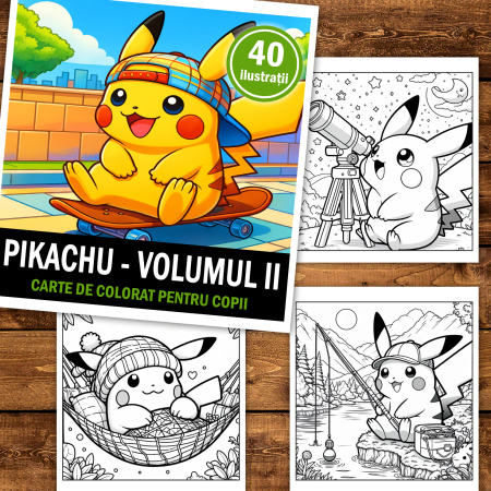 Carte de colorat pentru copii , 40 de ilustratii Pikachu - Volumul II, 86 pagini [1]