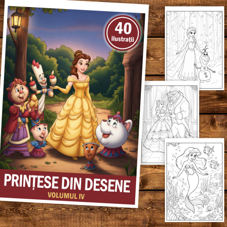 Carte de colorat pentru copii, 40 de ilustratii Printese din Desene - Volumul IV, 86 pagini [1]