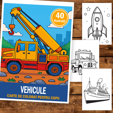 Carte de colorat pentru copii , 40 de ilustratii Vehicule, 86 pagini [1]