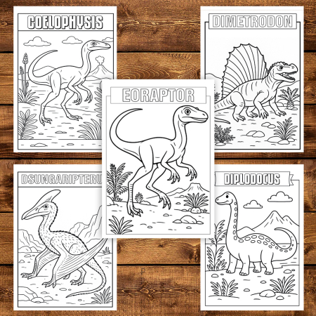 Carte de colorat pentru copii , 45 de ilustratii Invatam Dinozaurii - Volumul I, 96 pagini [3]