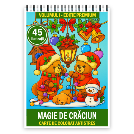 Carti de colorat de Craciun - Carte de colorat pentru copii , 45 de ilustratii Magie de Craciun - Volumul I - Editie Premium, 96 pagini