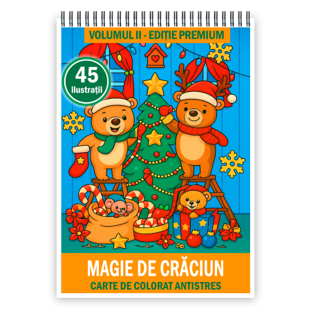 Carti de colorat de Craciun - Carte de colorat pentru copii , 45 de ilustratii Magie de Craciun - Volumul II - Editie Premium, 96 pagini