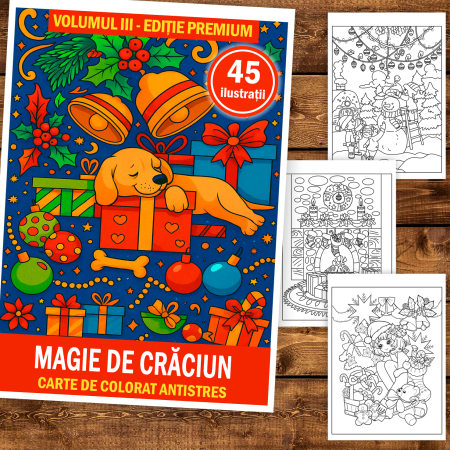 Carte de colorat pentru copii , 45 de ilustratii Magie de Craciun - Volumul III - Editie Premium, 96 pagini [1]