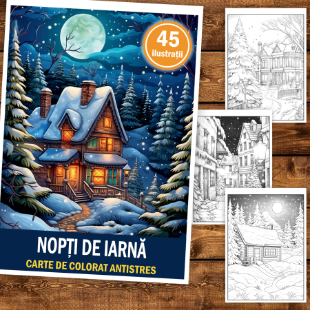 Carte de colorat pentru copii , 45 de ilustratii Nopti de Iarna, 96 pagini [1]