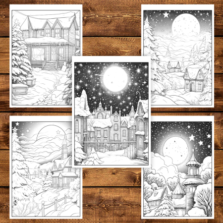Carte de colorat pentru copii , 45 de ilustratii Nopti de Iarna, 96 pagini [4]