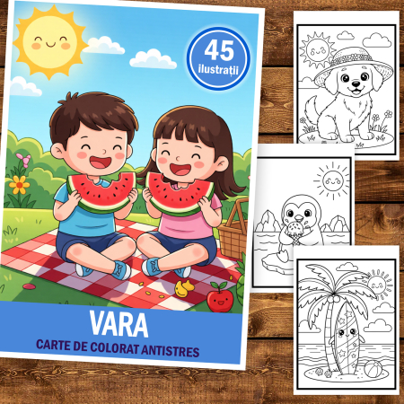 Carte de colorat pentru copii, 45 de ilustratii Vara, 96 pagini [1]