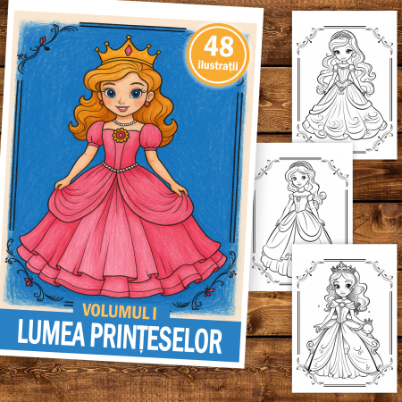 Carte de colorat pentru copii , 48 de ilustratii Lumea Printeselor - Volumul I, 102 pagini [1]