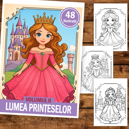 Carte de colorat pentru copii , 48 de ilustratii Lumea Printeselor - Volumul II, 102 pagini [1]