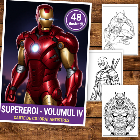 Carte de colorat pentru copii, 48 de ilustratii Supereroi - Volumul IV, 102 pagini [1]