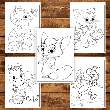 Carte de colorat pentru copii, 50 de ilustratii Animalute Dragute, 106 pagini [4]