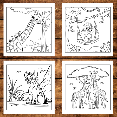 Carte de colorat pentru copii , 50 de ilustratii Animalute Safari, 106 pagini [3]