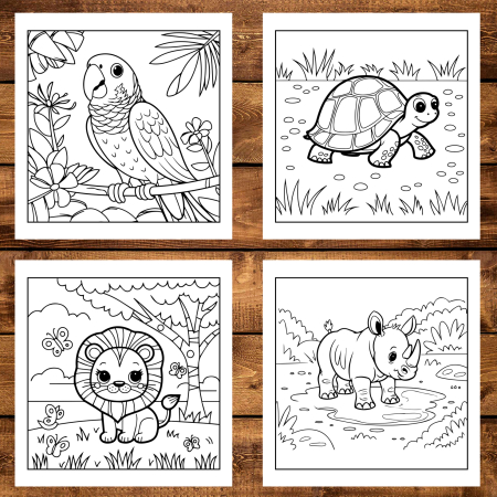 Carte de colorat pentru copii , 50 de ilustratii Animalute Safari, 106 pagini [2]