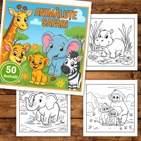 Carte de colorat pentru copii , 50 de ilustratii Animalute Safari, 106 pagini [1]
