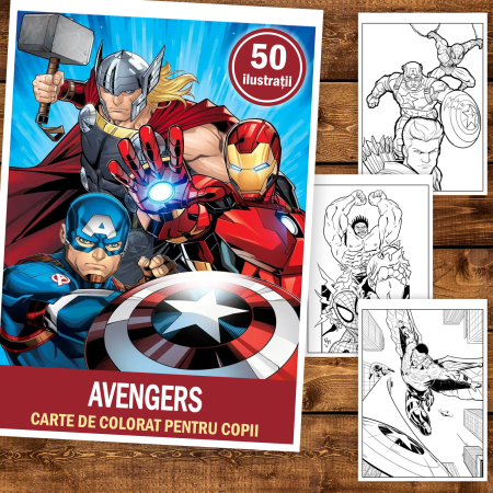 Carte de colorat pentru copii , 50 de ilustratii Avengers, 106 pagini [1]