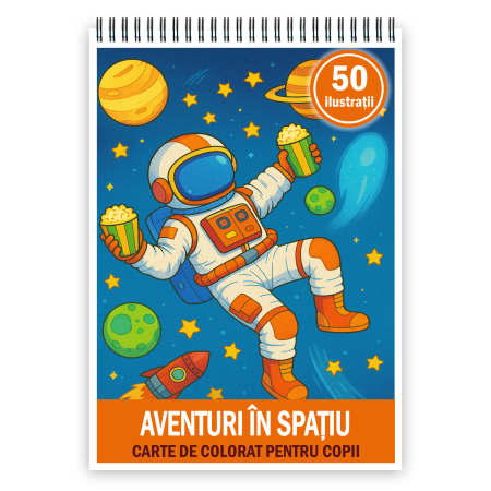 Carti de colorat pentru copii - Carte de colorat pentru copii , 50 de ilustratii Aventuri in Spatiu, 106 pagini