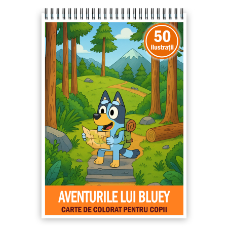Carti de colorat pentru copii - Carte de colorat pentru copii , 50 de ilustratii Aventurile lui Bluey, 106 pagini
