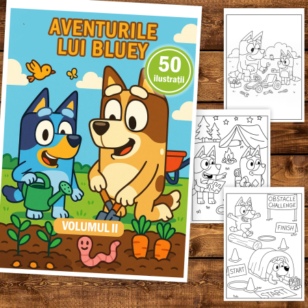 Carte de colorat pentru copii, 50 de ilustratii Aventurile lui Bluey - Volumu, 106 pagini [1]