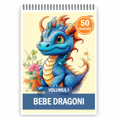 Carti de colorat pentru copii - Carte de colorat pentru copii, 50 de ilustratii, Bebe dragoni - Volumul I, 106 pagini