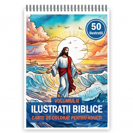 Carti de colorat pentru copii - Carte de colorat pentru copii, 50 de ilustratii Biblice - Volumul II, 106 pagini