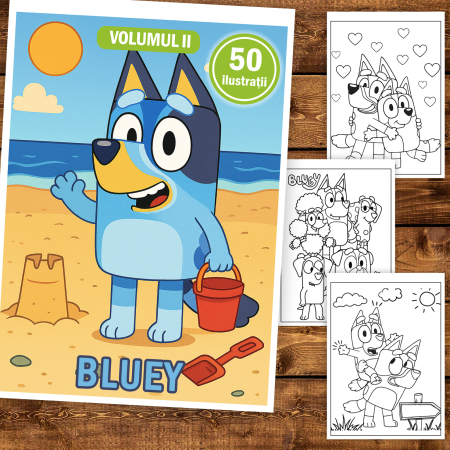Carte de colorat pentru copii, 50 de ilustratii Bluey - Volumul II, 106 pagini [1]
