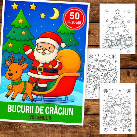 Carte de colorat pentru copii , 50 de ilustratii Bucurii de Craciun - Volumul II, 106 pagini [1]
