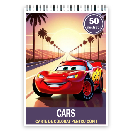 Carti de colorat antistres pentru adulti - Carte de colorat pentru copii , 50 de ilustratii Cars, 106 pagini