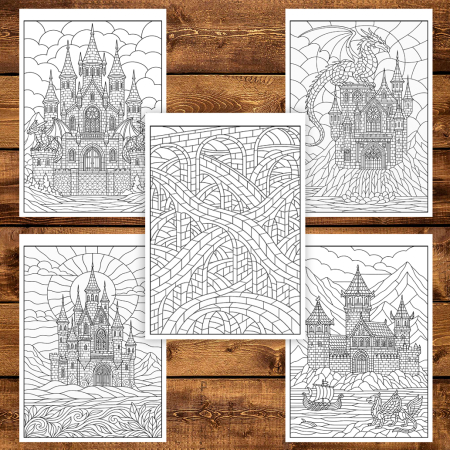 Carte de colorat pentru copii , 50 de ilustratii Castele si Cetati - Editia Premium, 106 pagini [3]