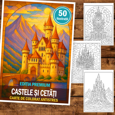 Carte de colorat pentru copii , 50 de ilustratii Castele si Cetati - Editia Premium, 106 pagini [1]