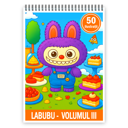 Carti de colorat pentru copii - Carte de colorat pentru copii , 50 de ilustratii Labubu - Volumul III, 106 pagini