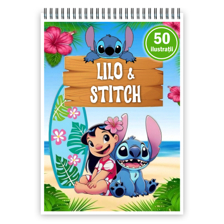 Carti de colorat antistres pentru adulti - Carte de colorat pentru copii , 50 de ilustratii Lilo and Stitch, 106 pagini
