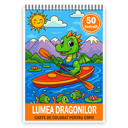 Carti de colorat antistres pentru adulti - Carte de colorat pentru copii , 50 de ilustratii Lumea Dragonilor, 106 pagini