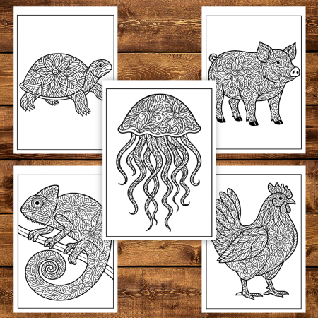 Carte de colorat pentru copii , 50 de ilustratii Mandale cu Animale Salbatice, 106 pagini [3]