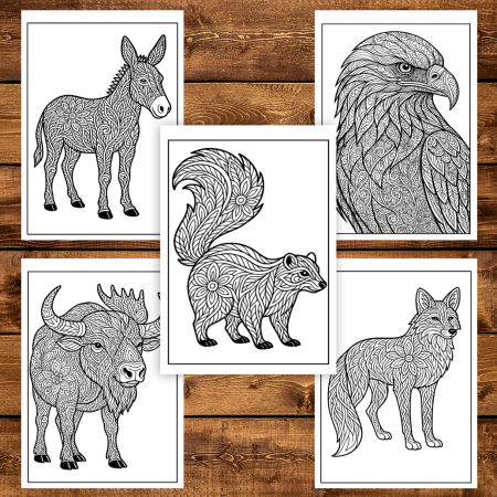 Carte de colorat pentru copii , 50 de ilustratii Mandale cu Animale Salbatice, 106 pagini [4]