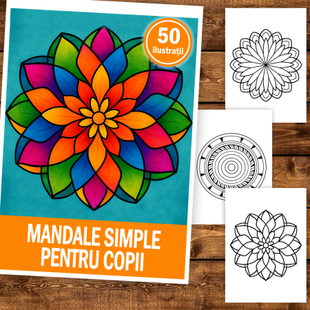 Carte de colorat pentru copii , 50 de ilustratii Mandale Simple, 106 pagini [1]