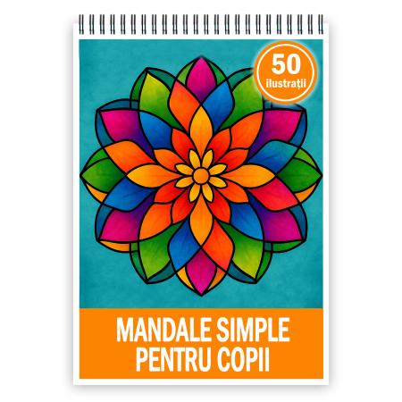 Carti de colorat antistres pentru adulti - Carte de colorat pentru copii , 50 de ilustratii Mandale Simple, 106 pagini