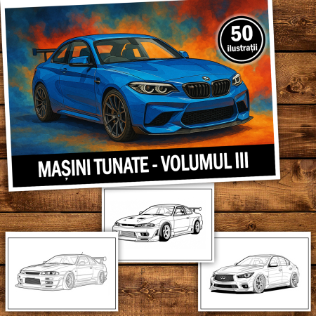 Carte de colorat pentru copii , 50 de ilustratii Masini Tunate - Volumul III, 106 pagini [1]