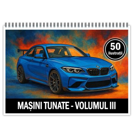 Carti de colorat antistres pentru adulti - Carte de colorat pentru copii , 50 de ilustratii Masini Tunate - Volumul III, 106 pagini