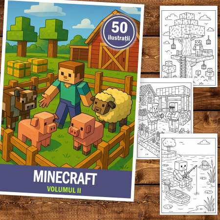 Carte de colorat pentru copii, 50 de ilustratii Minecraft - Volumul II, 106 pagini [1]