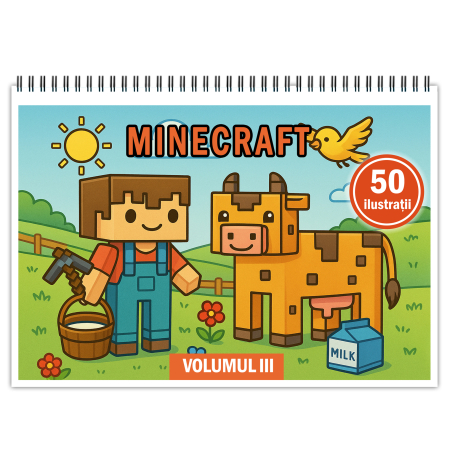 Carti de colorat pentru copii - Carte de colorat pentru copii, 50 de ilustratii Minecraft - Volumul III, 106 pagini