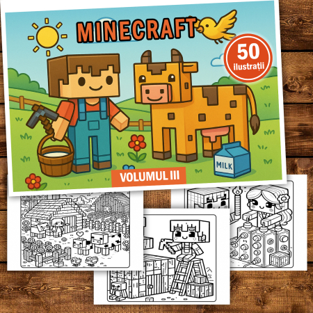 Carte de colorat pentru copii, 50 de ilustratii Minecraft - Volumul III, 106 pagini [1]